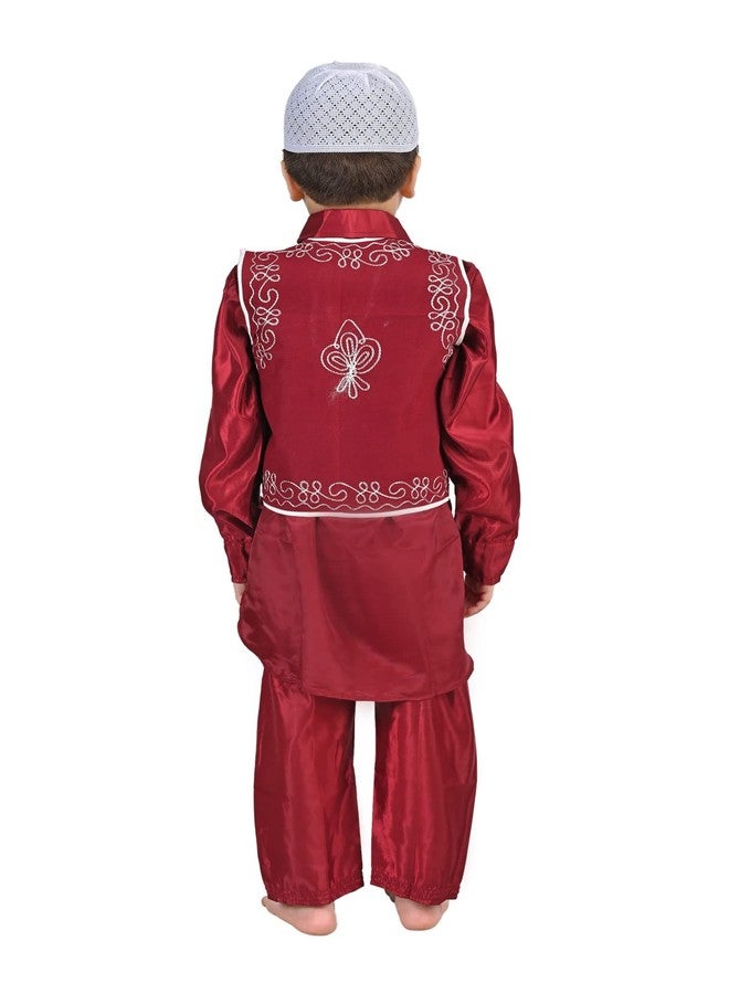 BookMyCostume Muslim Boy Red Pathani Suit with Cap Indian Fancy Dress Costume for Boys 2-3 years - Image 3